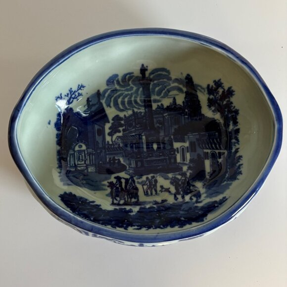 Flow Blue Victoria Ware Ironstone Bowl Vintage Wash Basin Planter - Picture 2 of 7